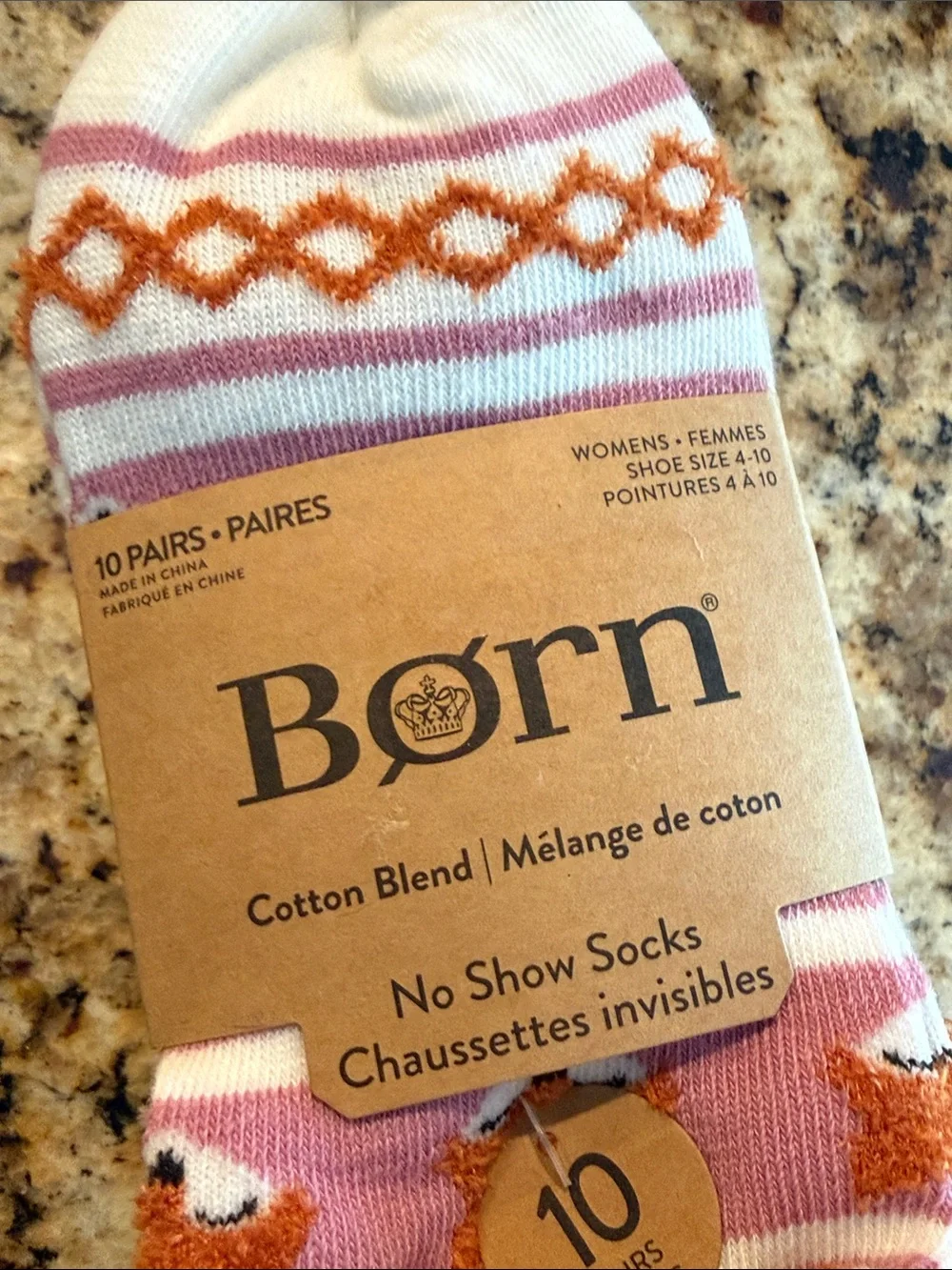Born No-Show Cotton Blend Socks - fall White, Pink & Orange Accent 10 pk